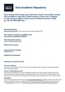 Health visiting in primary care in England: a crisis waiting to happen?