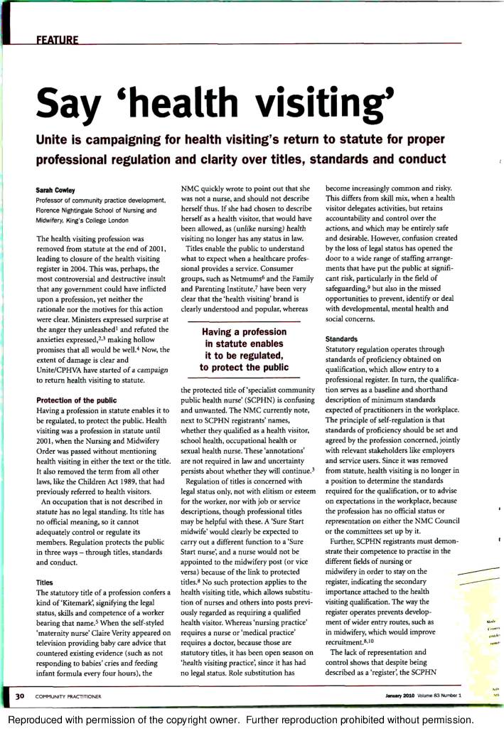 Say 'health visiting': Unite is campaigning for health visiting's return to statute for proper professional regulation and clarity over titles, standards and conduct