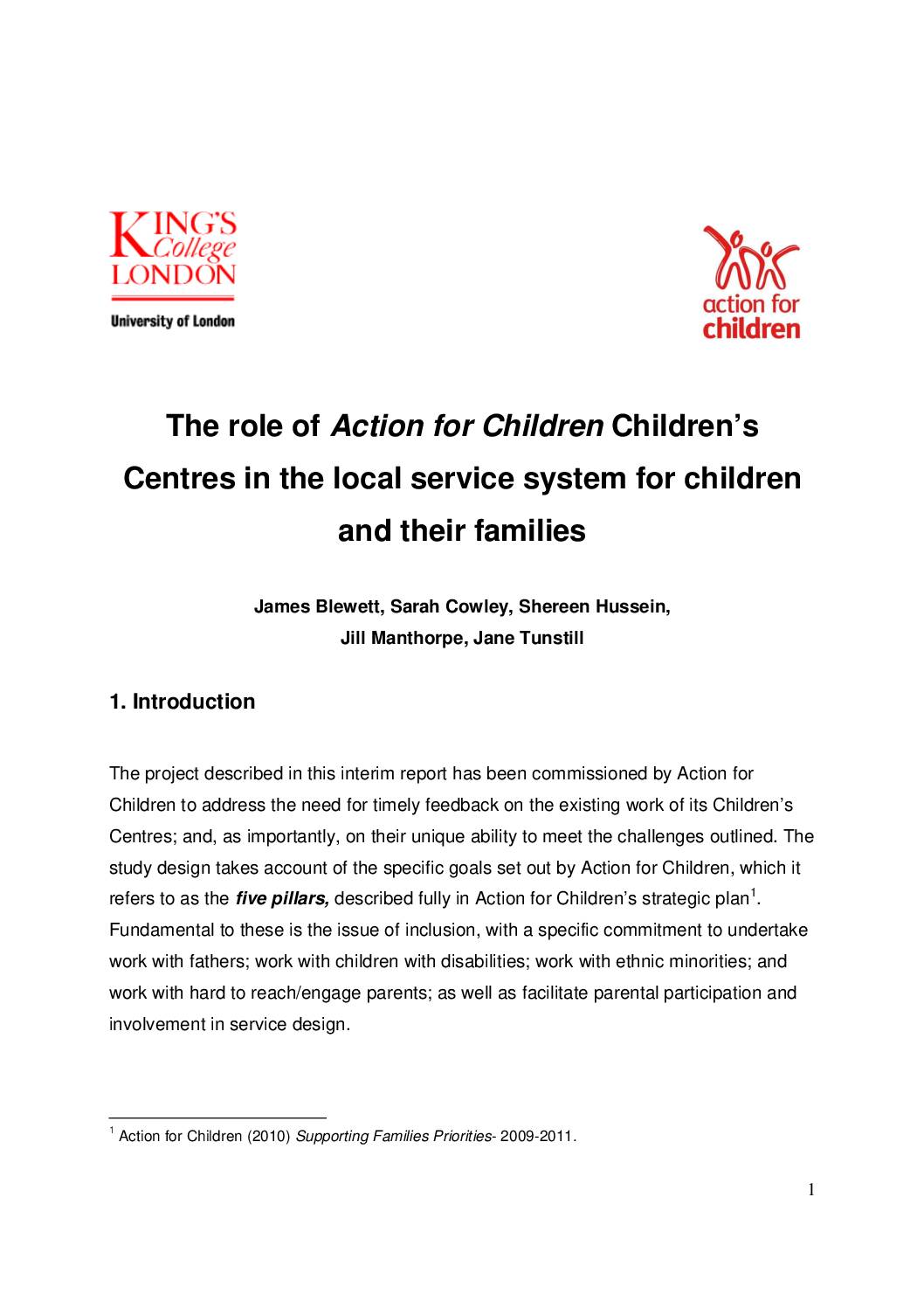 The role of Action for Children Children’s Centres in the local service system for children and their families
