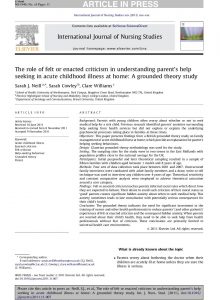 The role of felt or enacted criticism in understanding parent's help seeking in acute childhood illness at home: A grounded theory study