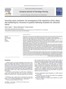 Surviving cancer treatment: An investigation of the experience of fear about, and monitoring for, recurrence in patients following treatment for colorectal cancer