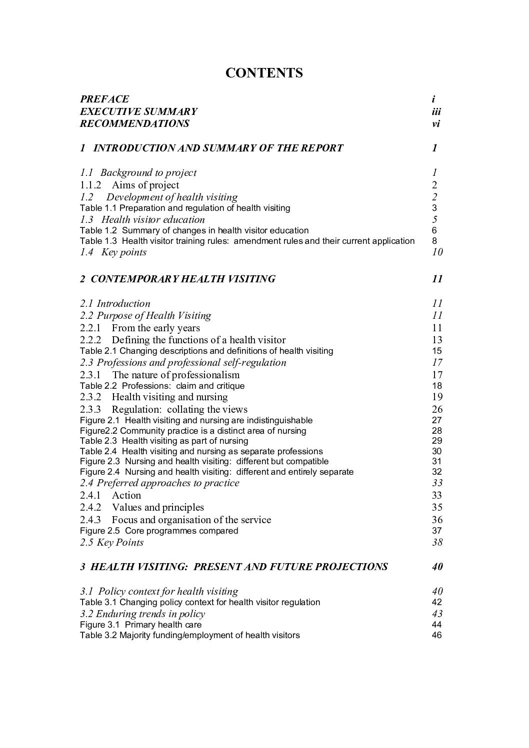 A first steps project to scope the current and future regulatory issues for health visiting