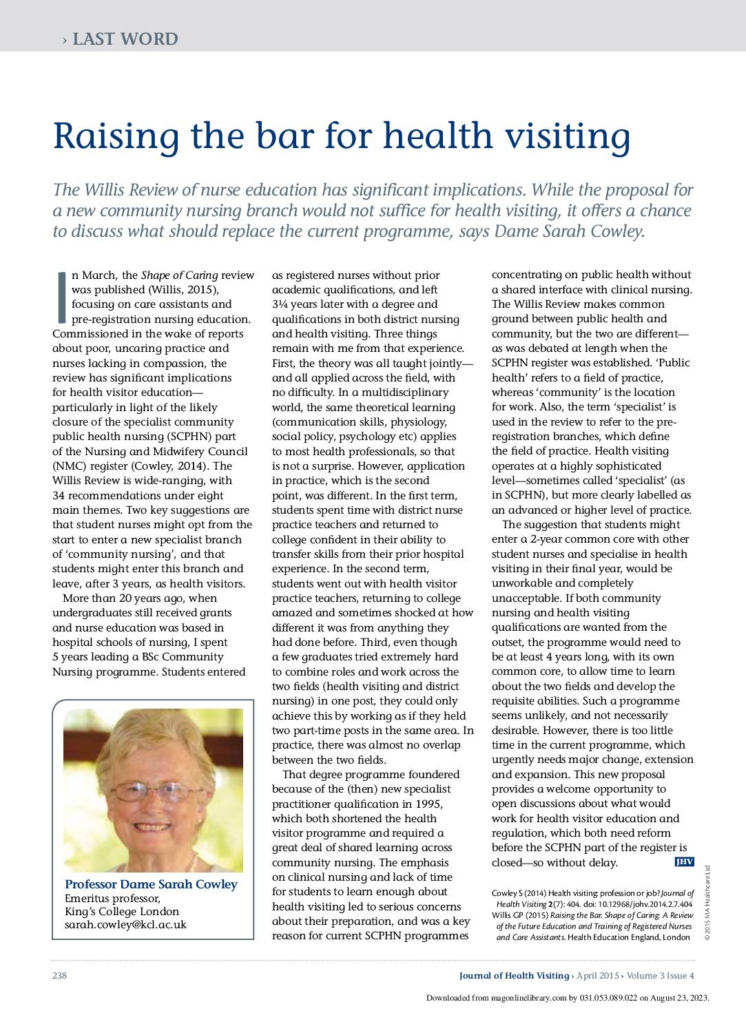 Raising the bar for health visiting