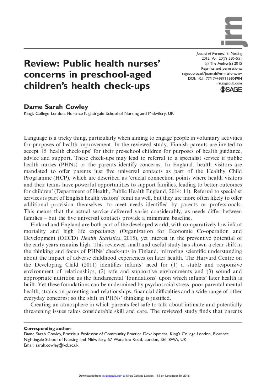 Review: Public health nurses’ concerns in preschool-aged children’s health check-ups